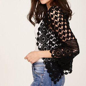 Ornella Paris Black Crochet Lace Cardigan